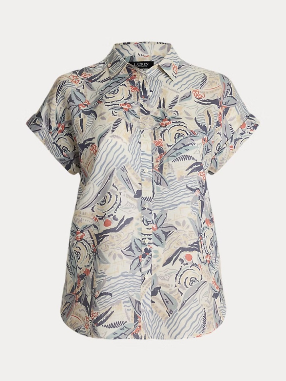 Lauren Ralph Lauren 100% Linen Floral Button Up Shirt Relaxed Fit Size L